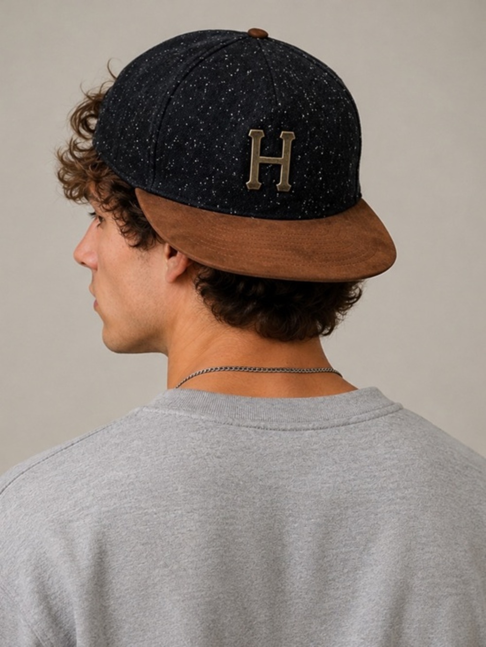 HUF Wool Suede Strapback Hat Black Brown H Logo Streetwear
